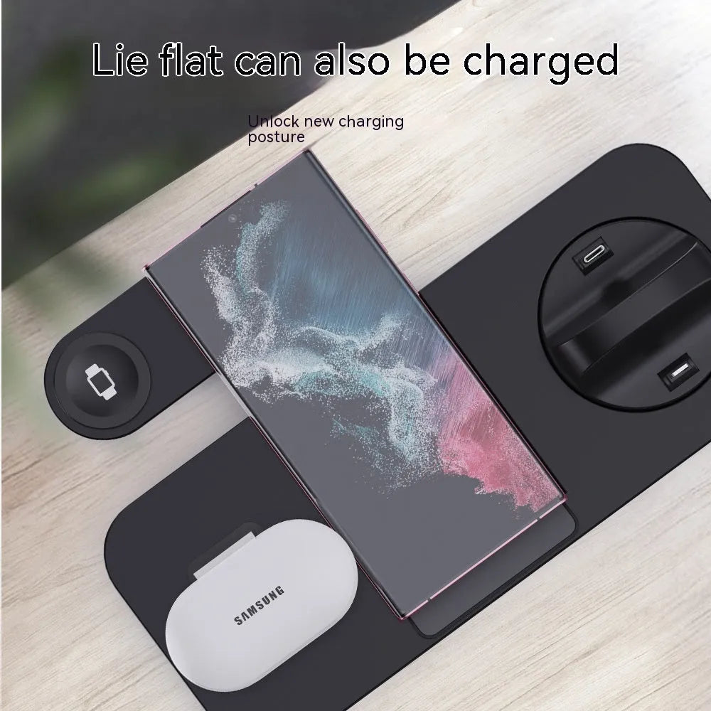 B-21 three-in-one wireless charging station for mobile phone, headset and watch in black or white.