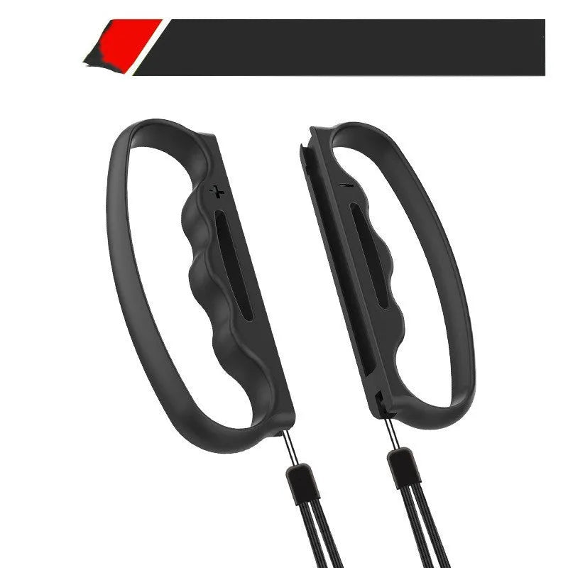 Two black Joy-Con controller grips with hand ropes attached for Nintendo Switch boxing games.