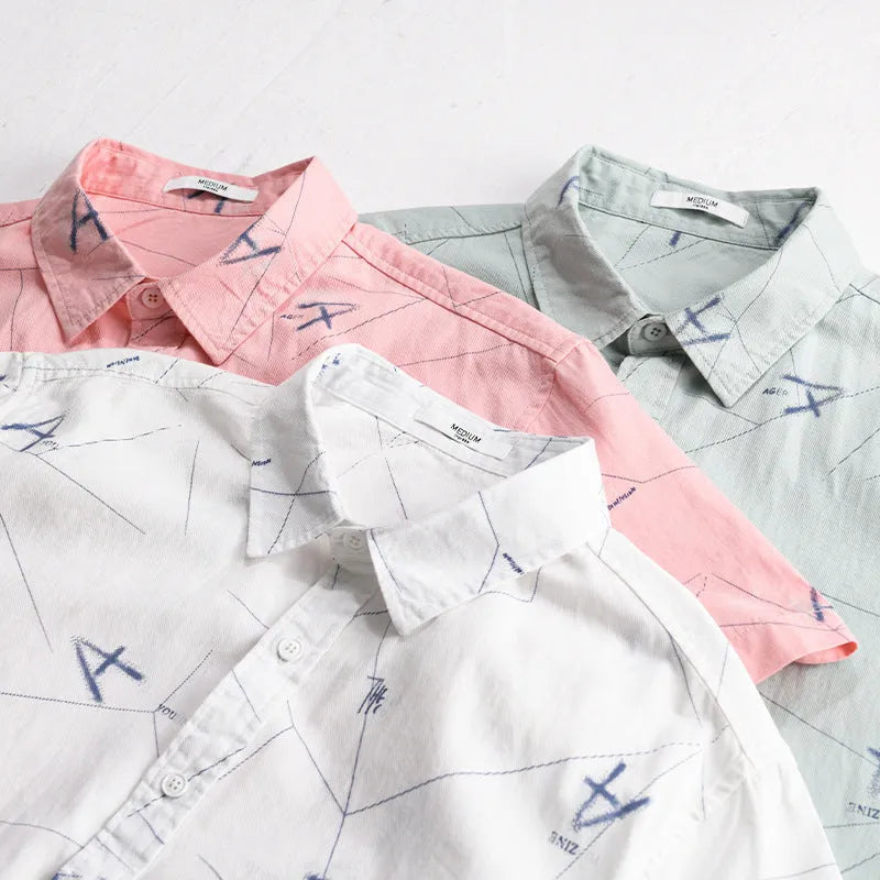 Women's loose-fitting light green pure cotton short sleeve shirt with letter print.