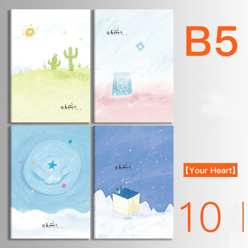 10-pack of kraft paper notebooks with thread binding in A5 and B5 sizes with various cover designs
