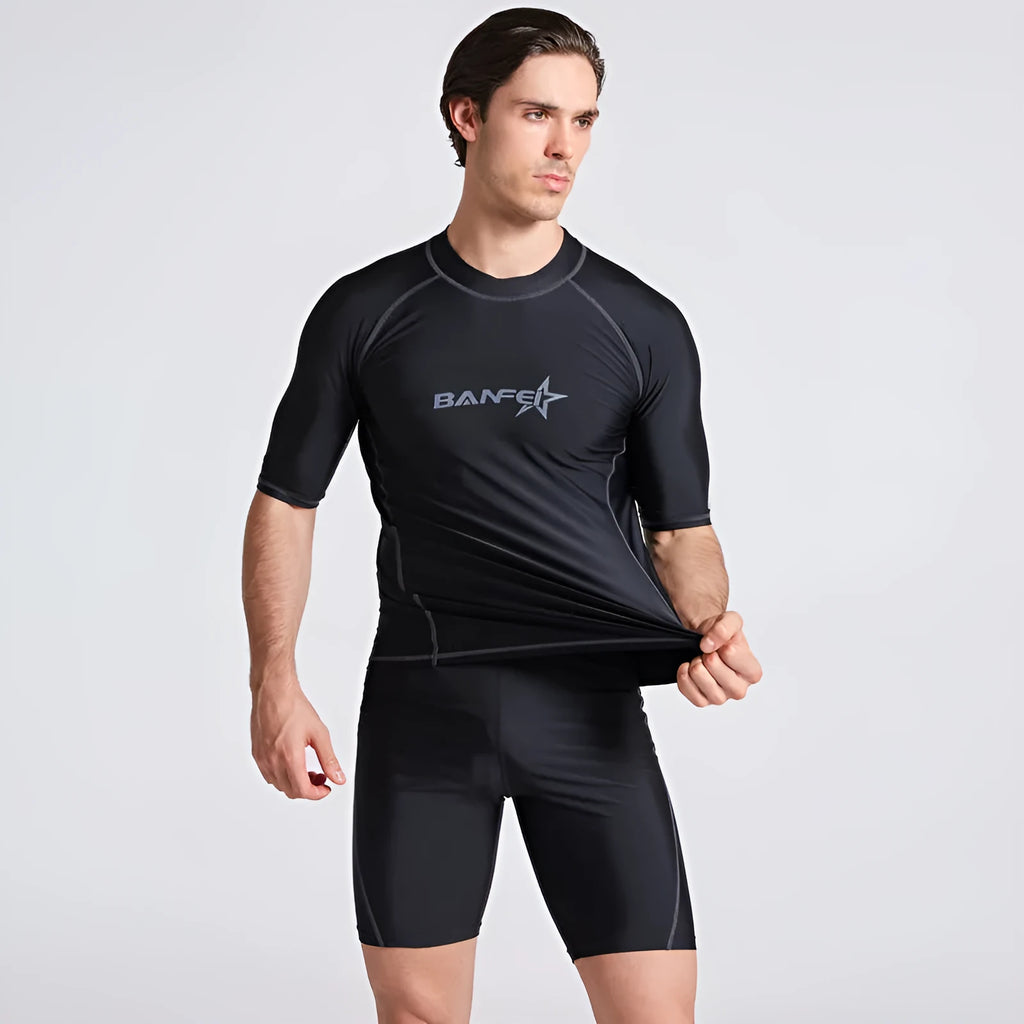 Men's quick-dry half sleeve nylon swimsuit for swimming and wading activities