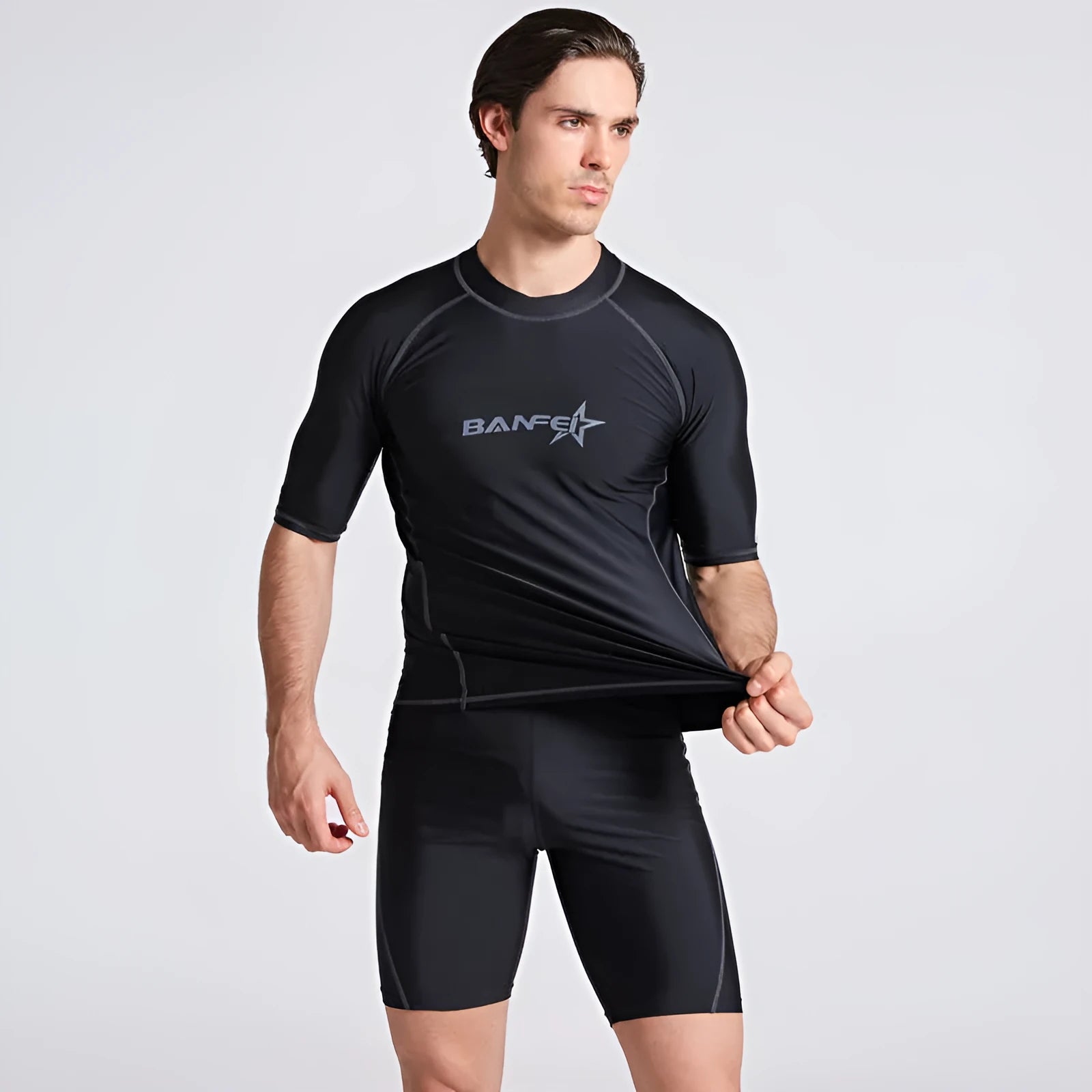Men's quick-dry half sleeve nylon swimsuit for swimming and wading activities