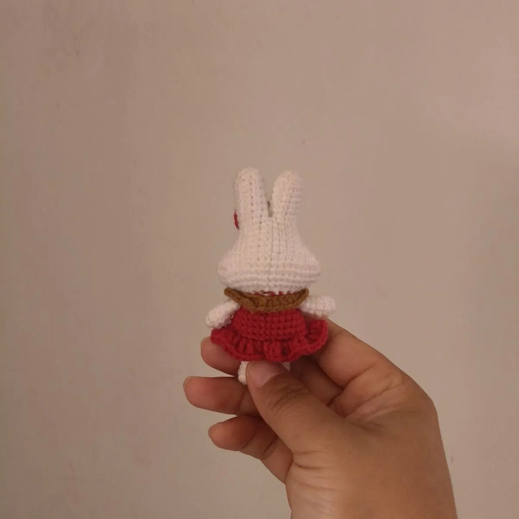 Hand-crocheted wool rabbit key chain pendant with optional metal key ring