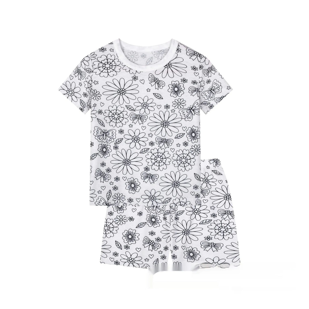 Cotton children's loungewear pajamas suit in little princess design with top and pants, view of front