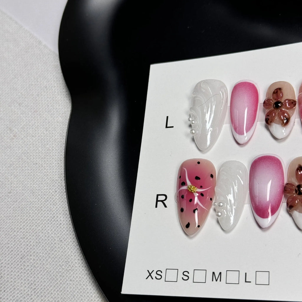 Three-dimensional hand-painted nail art stickers with embossed candy patterns in multiple colours