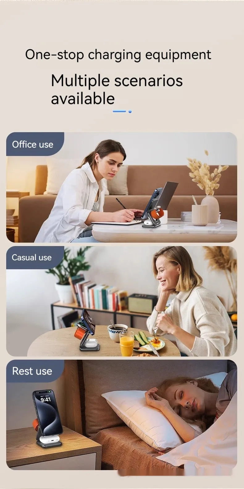 Black foldable magnetic wireless phone charging holder showing stand and compact size.