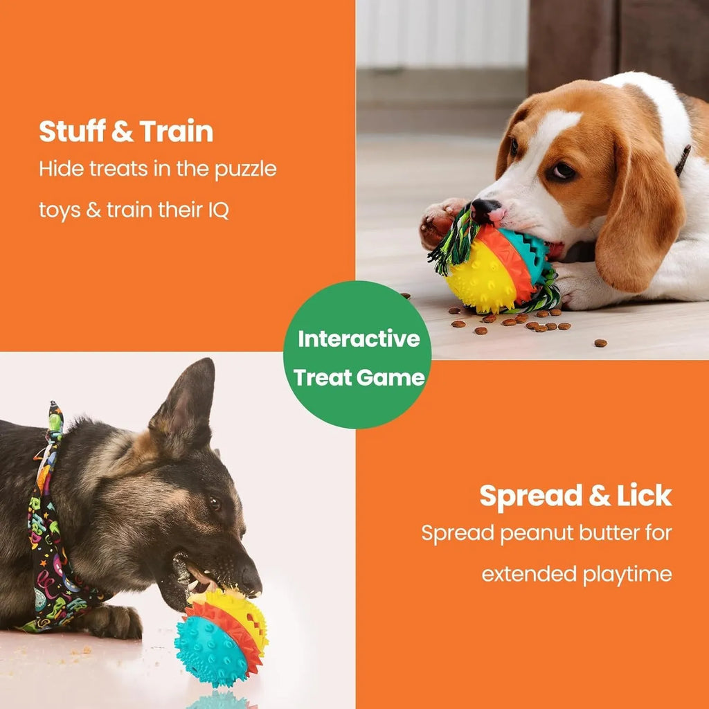 Blue and red TPR rubber dog chew toy with treat dispenser for aggressive chewers