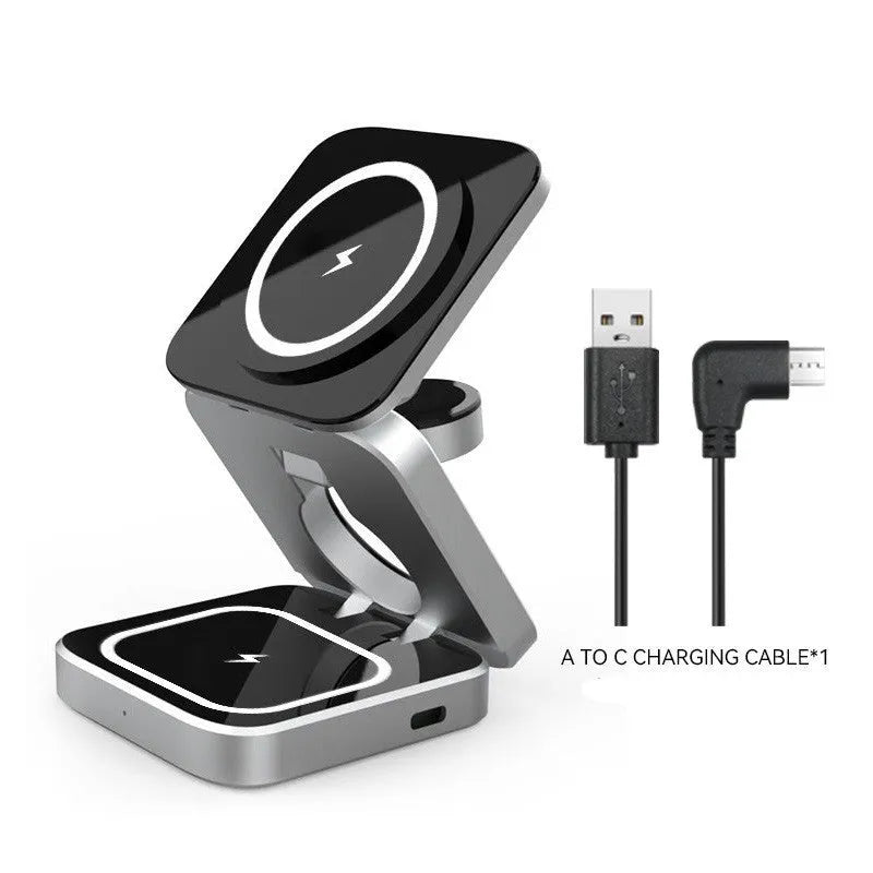 Foldable three-in-one desktop wireless charging bracket with magnetic ring