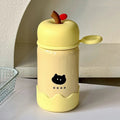 Children's cartoon thermal mug 300ml with 316 stainless steel liner, rope handle, and silicone bottom pad in yellow