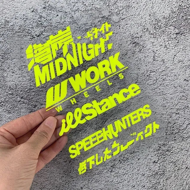 PET motorcycle reflective bumper sticker measuring 16cm by 11cm in seven colour options