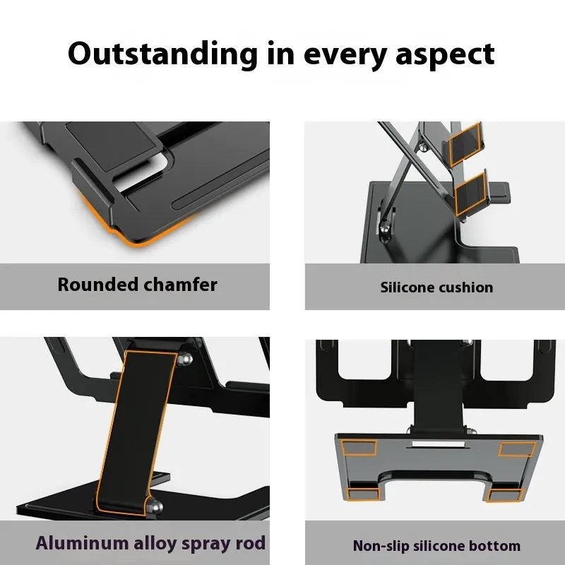 Flat desktop multi-angle foldable rotating metal bracket for notebook laptop stand in black