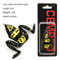 Luya fishing artificial lure with bionic frog snake head design and double hooks in black with yellow dots colour