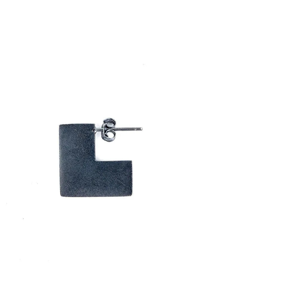 Oxidation black square geometric earrings in 925 sterling silver with 16mm minimalist design