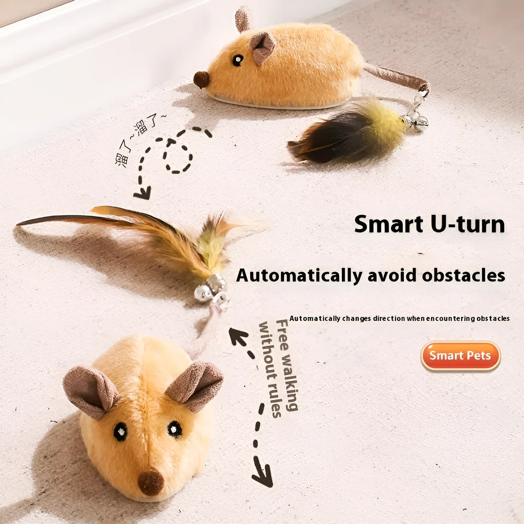 Intelligent charging simulation electric mouse cat teaser toy in grey with double tail decoration