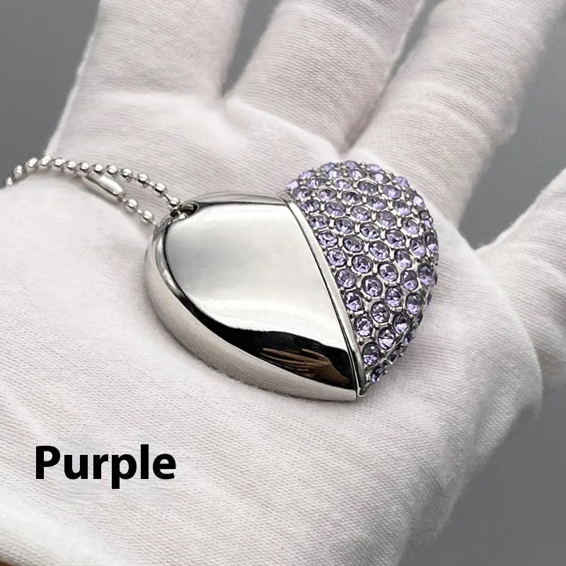 Heart-shaped brick design USB flash drive with metal shell in assorted colours showing front and side views