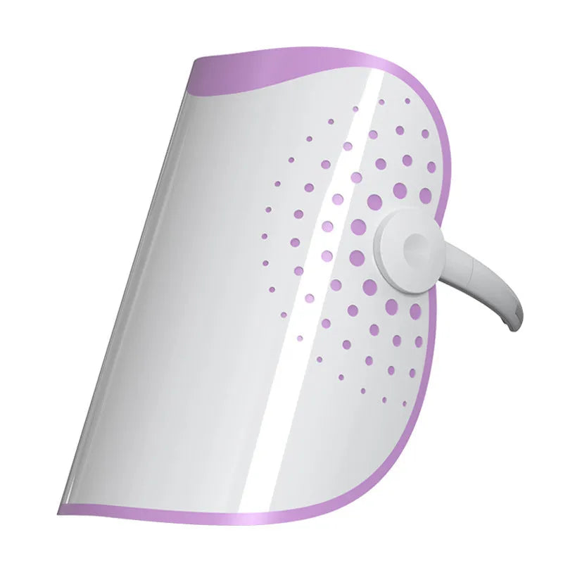 White and purple photon beauty mask IPL device for home skin treatment with storage bag and accessories.