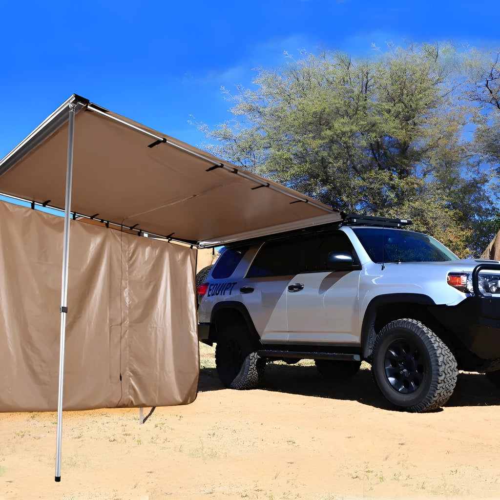 Black glue waterproof camping tent with aluminium poles set up outdoors showing two-bedroom interior