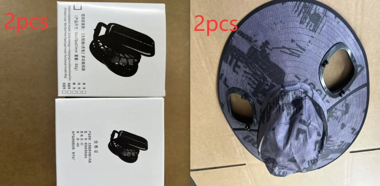 Men's grey solar fan cooling cap with wide brim and built-in ventilation fan
