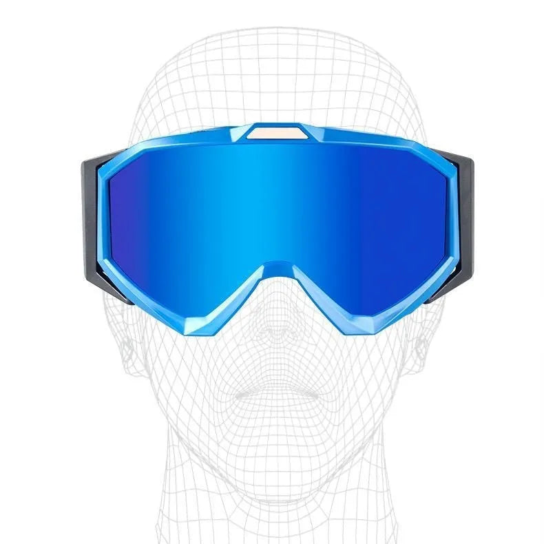Motorcycle goggles with double layer anti-fog construction in TPU material with storage cloth bag