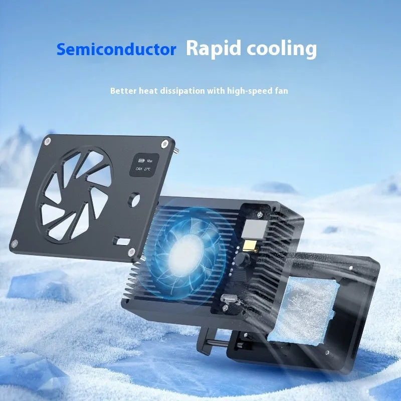 Black aluminium alloy computer radiator with cooling fan measuring 89mm by 52mm by 25.95mm