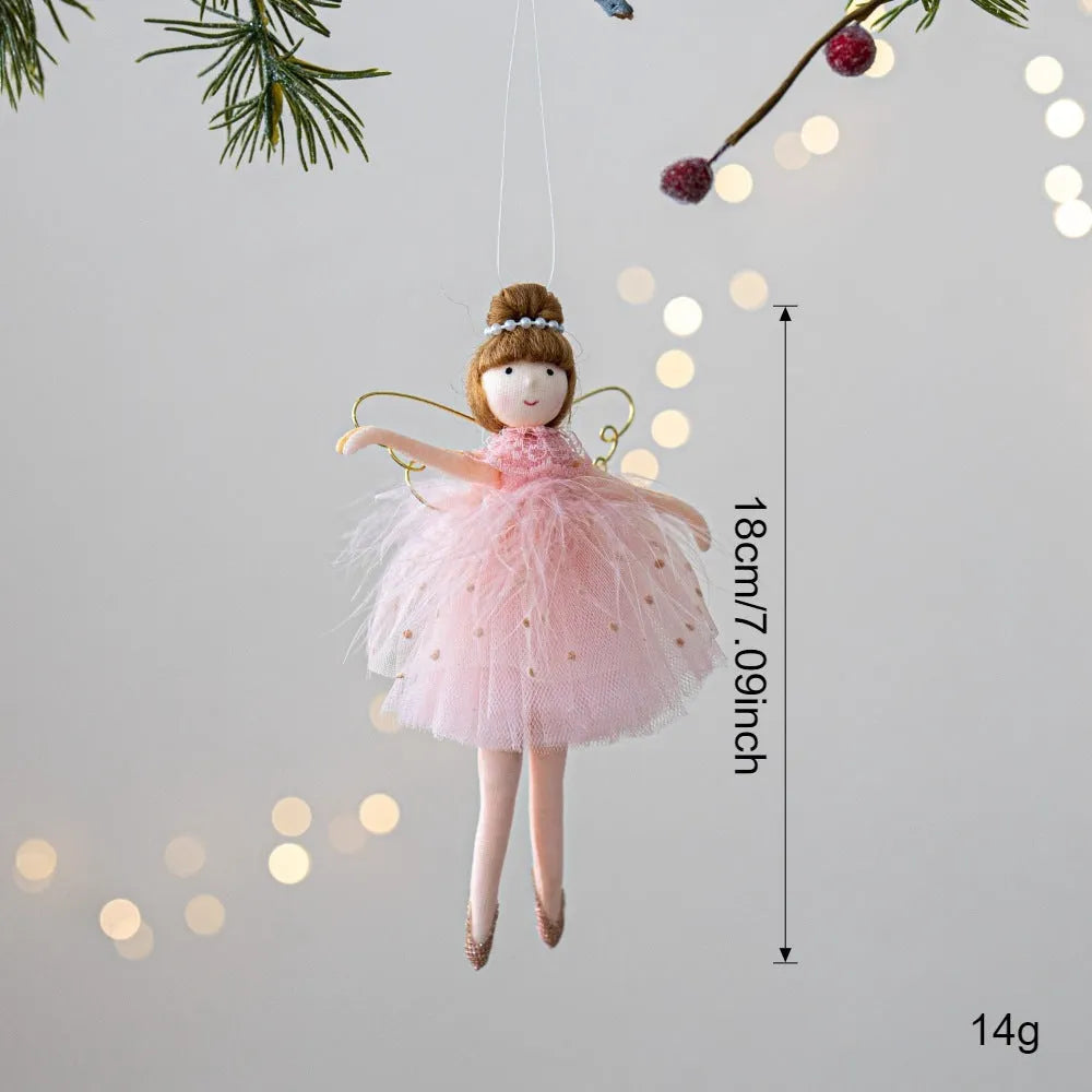 Pink and white plush ballet girl angel doll pendant with cloth fabric