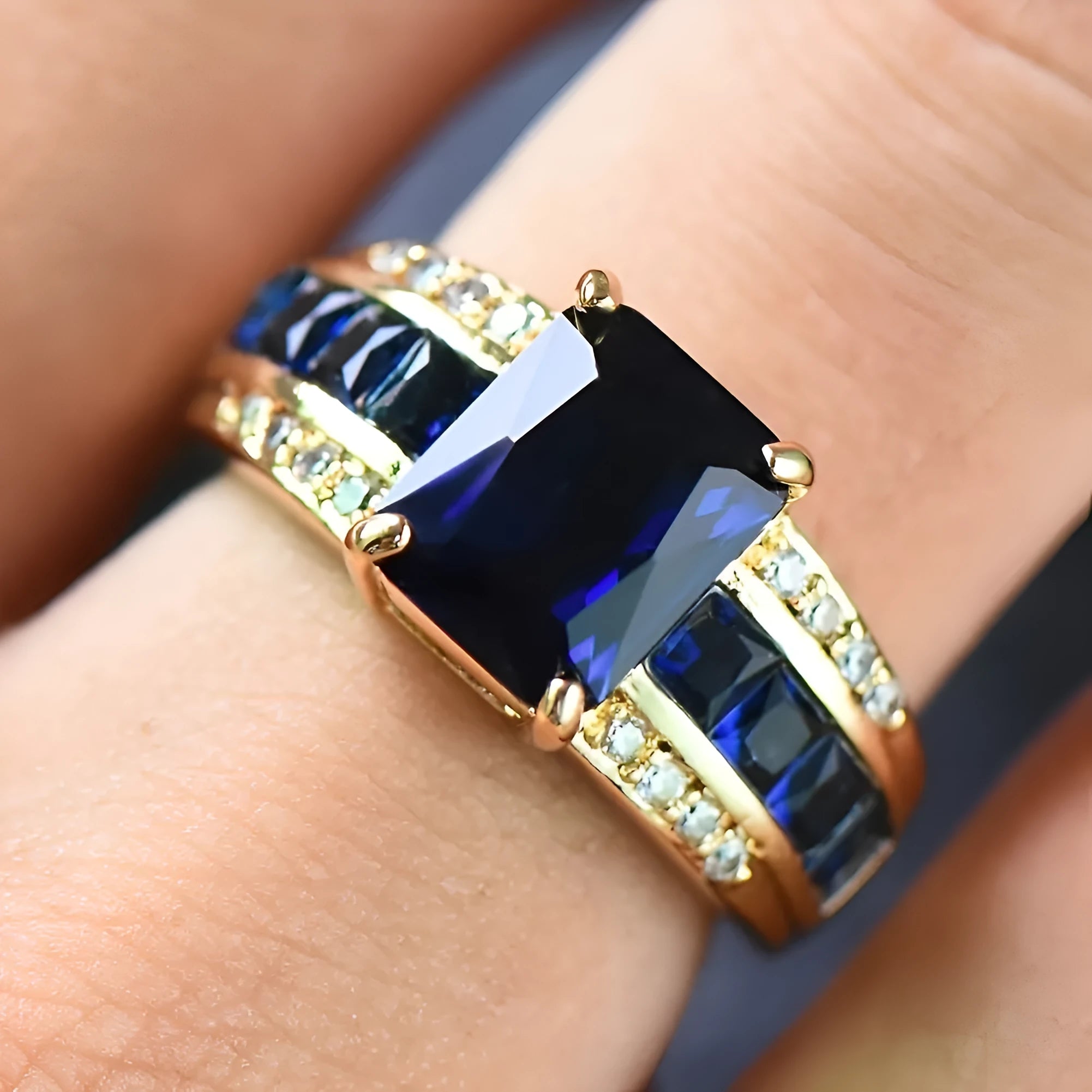 Zinc alloy fashion ring with diamond or zircon stone detailing in sunflower blue, square blue, or square purple designs.