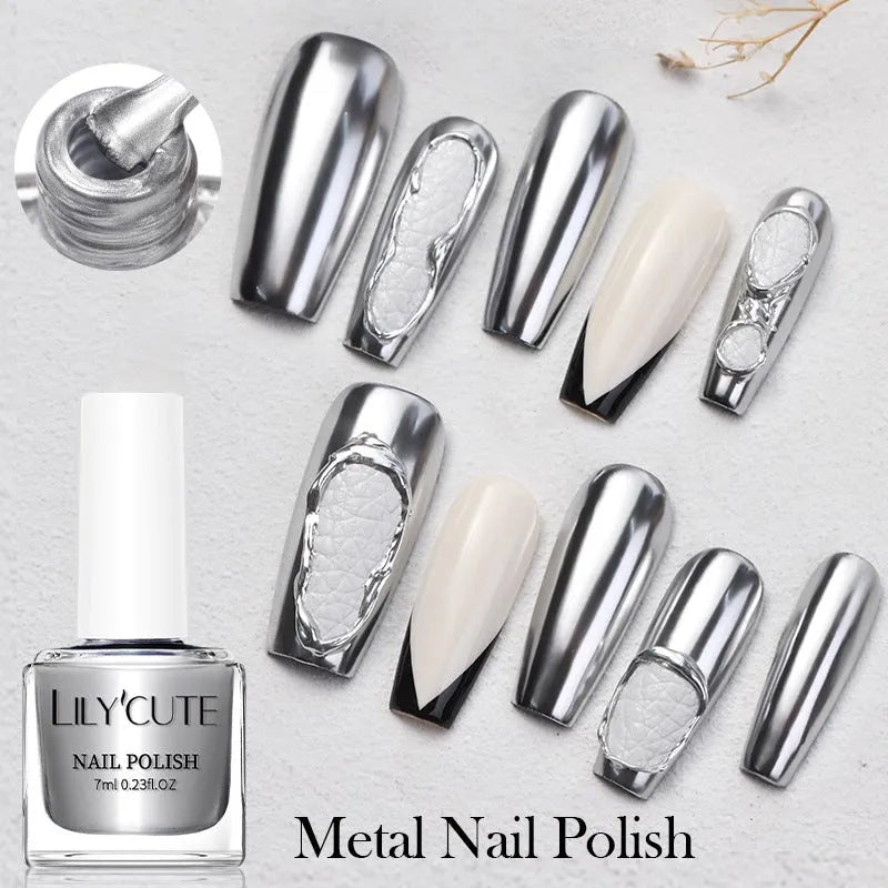 Quick-dry metallic mirror nail polish 7ml bottle in Morandi ice transparent macaron shades