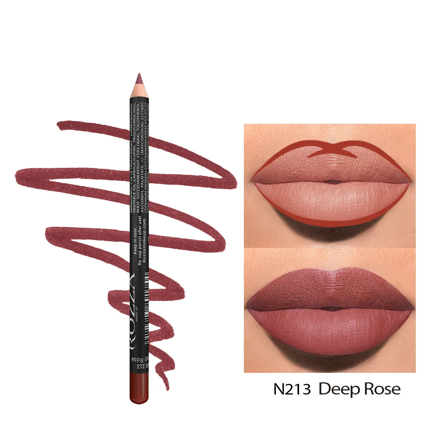 Matte finish lip liner wood pencil in nude shades for long-lasting, waterproof wear.