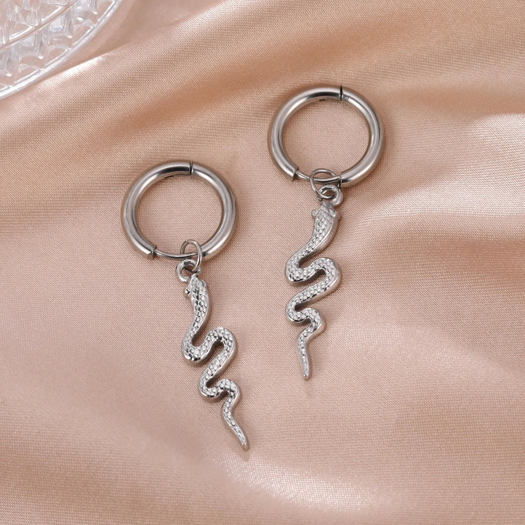 Snake-shaped vintage earrings with 18K gold-plated stainless steel construction in gold colour