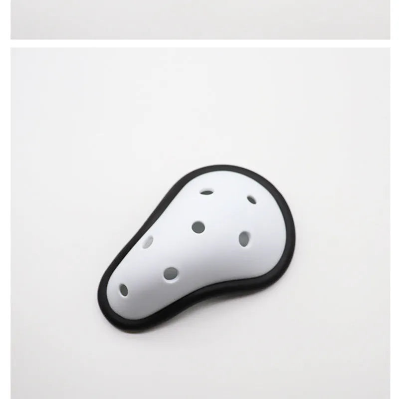 Rubber sports genital protector shown in adult and children's size options.