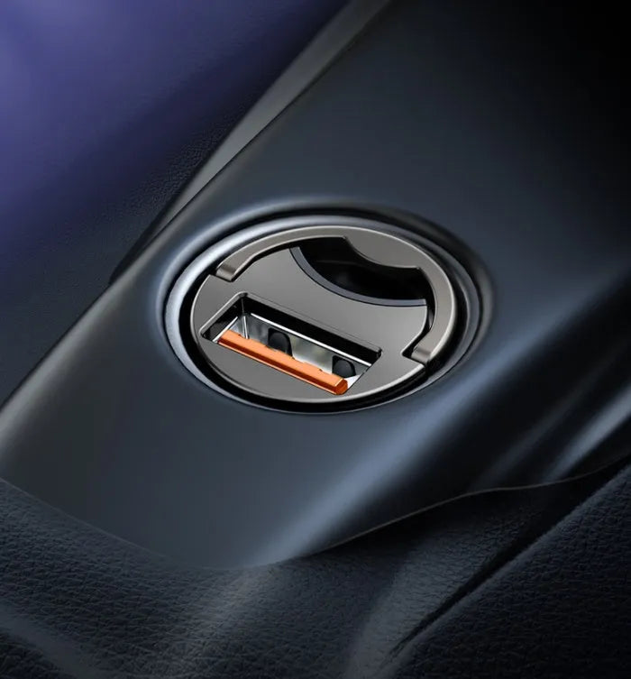 Baseus electro-optical grey single USB 30W car charger with a 1 metre cable