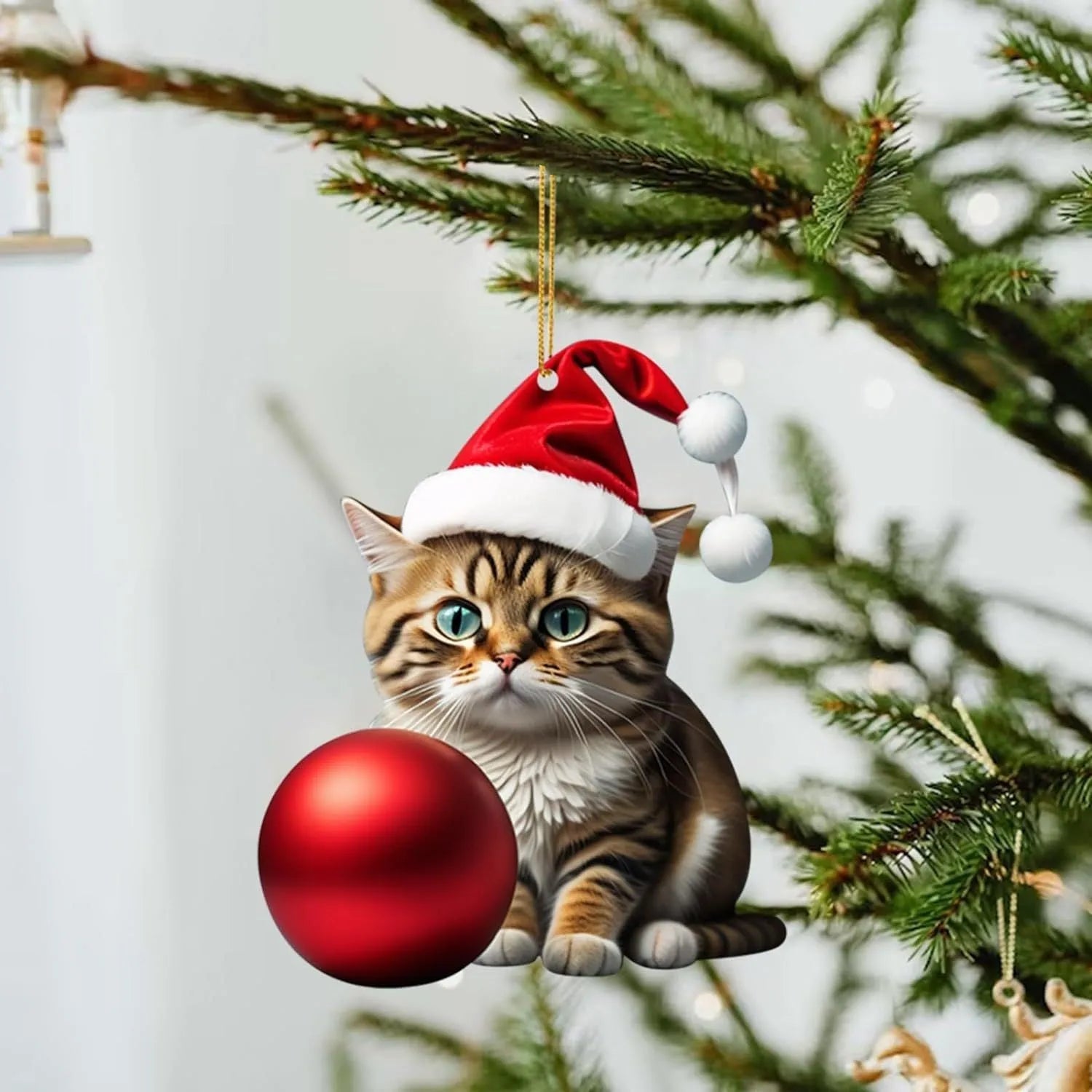Christmas car hanging ornament featuring cartoon kitten design in transparent acrylic