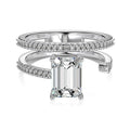 S925 sterling silver ring with rectangular chamfered zircon in platinum colour, hollow band, size No. 7