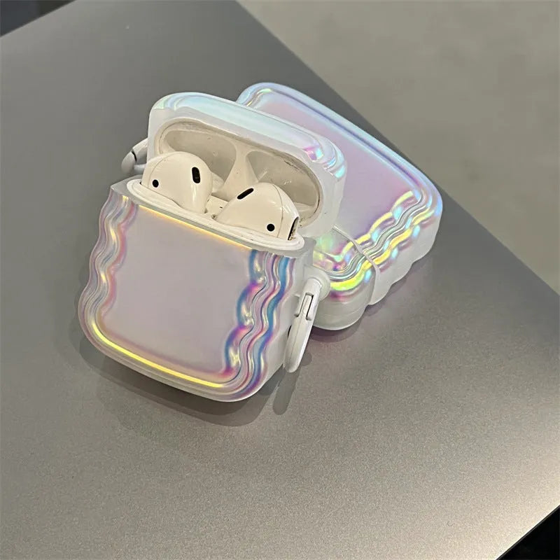 Silicone case for AirPods with a colour-changing magic laser ring on a white background.