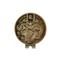 Zinc alloy golf hat clip with detailed dragon year and sports-themed metal patterns.