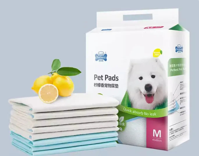 Pack of thickened adhesive dog urine pads showing bamboo charcoal deodorising variant in L size 60x60cm