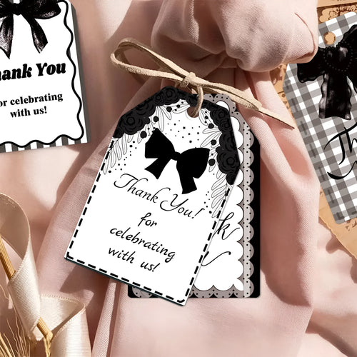 Birthday party bowknot gift tags with natural hemp rope in three distinct styles