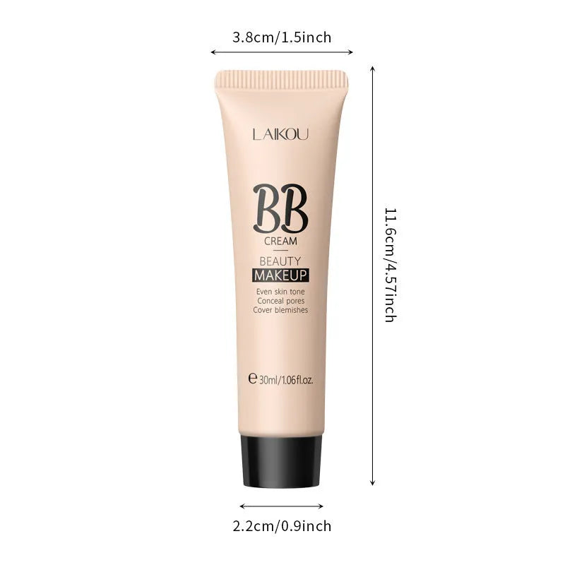 30ml tube of BB cream shown with swatches of its nine shades from light to dark.