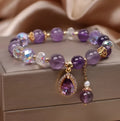 Purple natural amethyst crystal bracelet for women with micro inlay detailing.