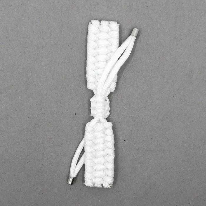 Paracord braided smartwatch strap in black on a watch, showing textured weave and connector lugs.