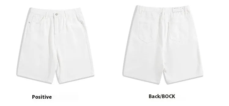 Men's light blue denim shorts with a straight-leg, five-point design and zipper fly.