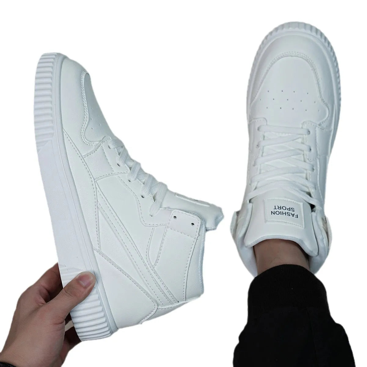 Men's white round-toe casual shoes made from microfiber for autumn and winter.