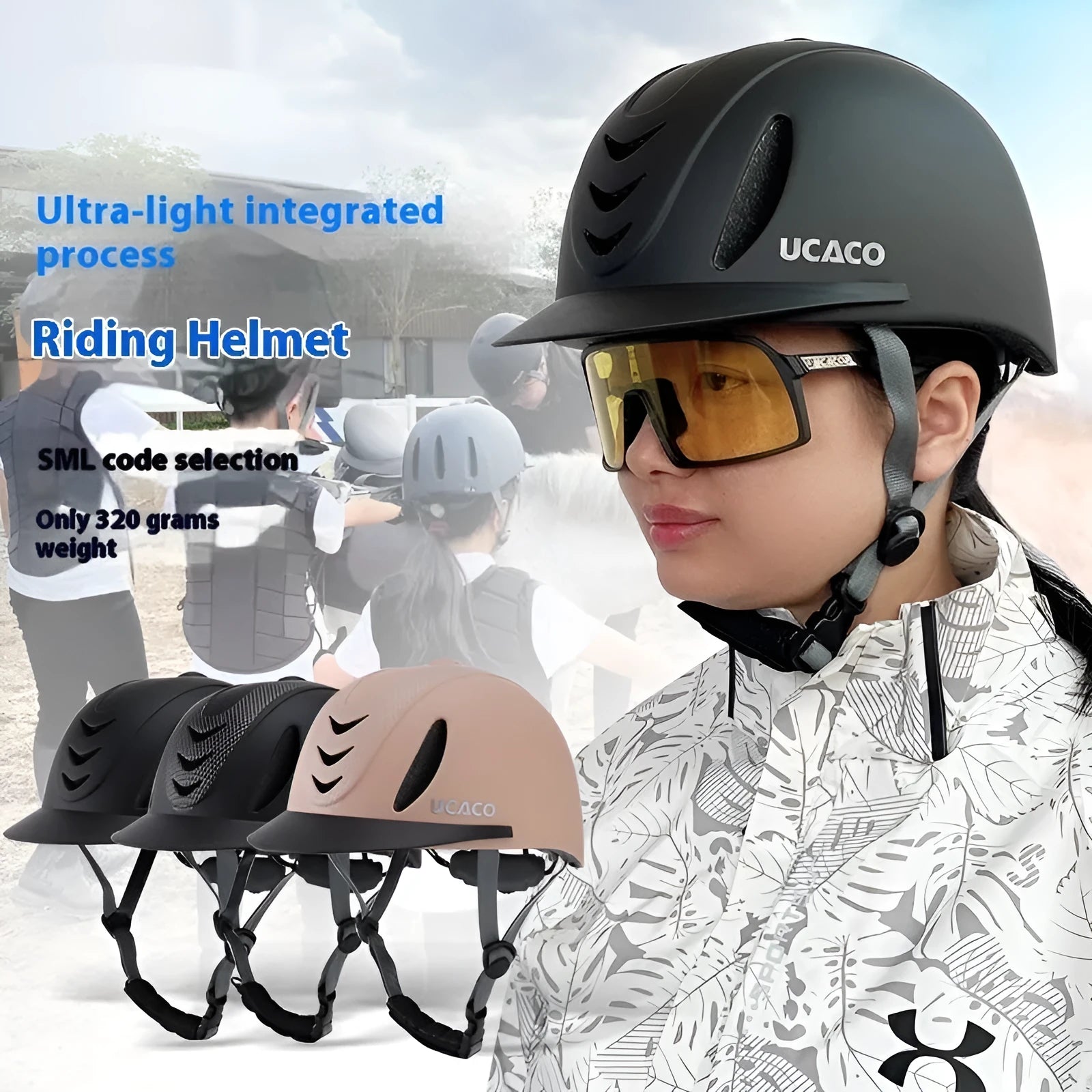 Breathable unisex riding helmet in carbon floral black, PC integrated moulding, equestrian protection helmet for adults and children