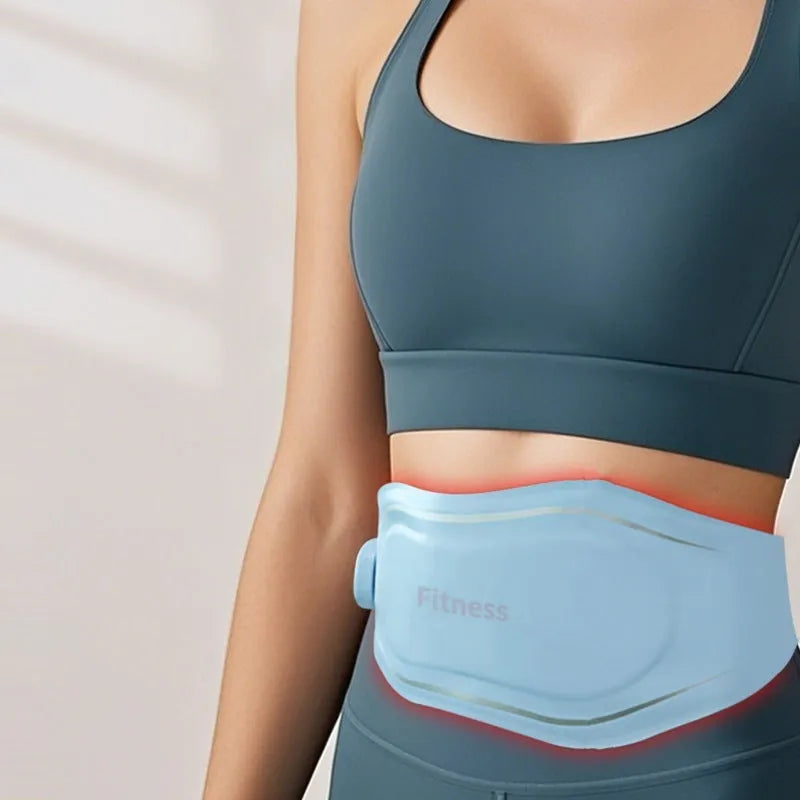 Azure rechargeable massage belt with red light hot compress and remote control on a light background