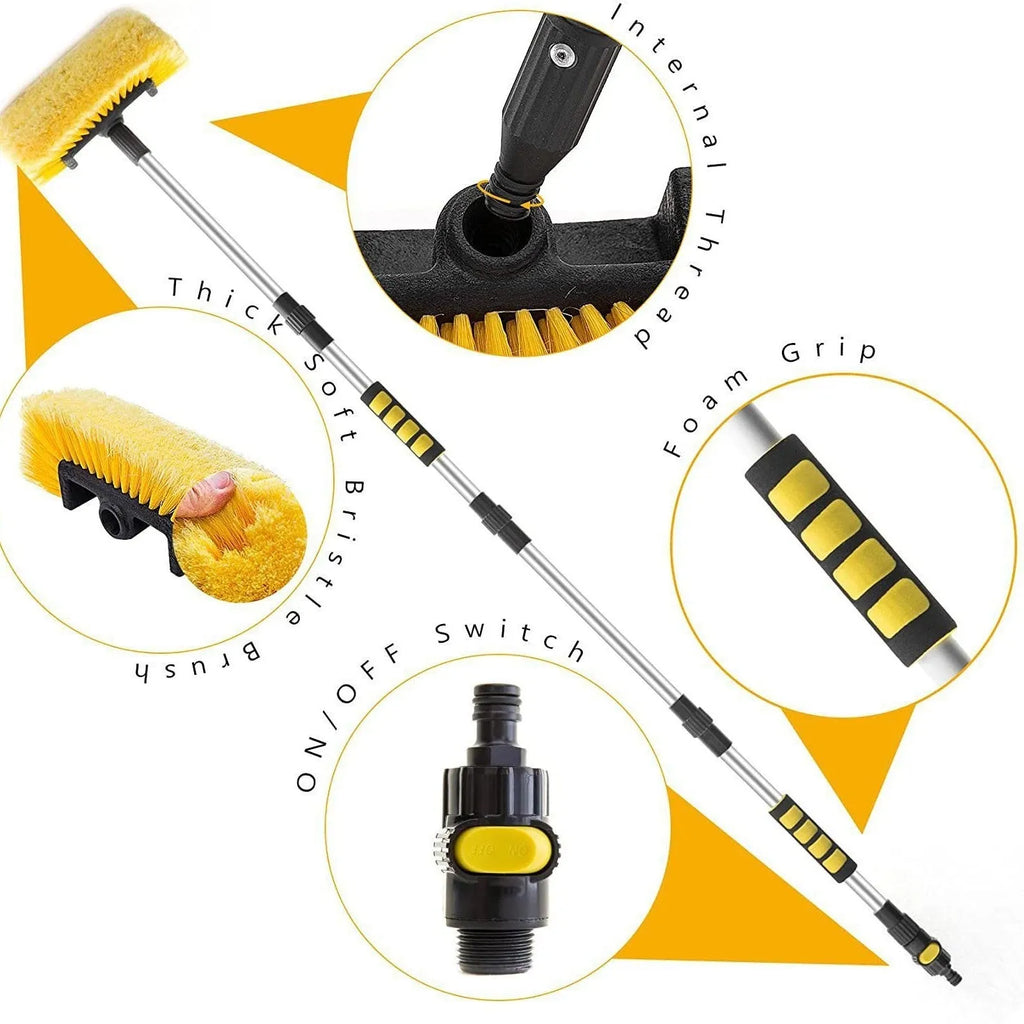 Yellow car wash brush with removable four-section rod and flow-through brush head design