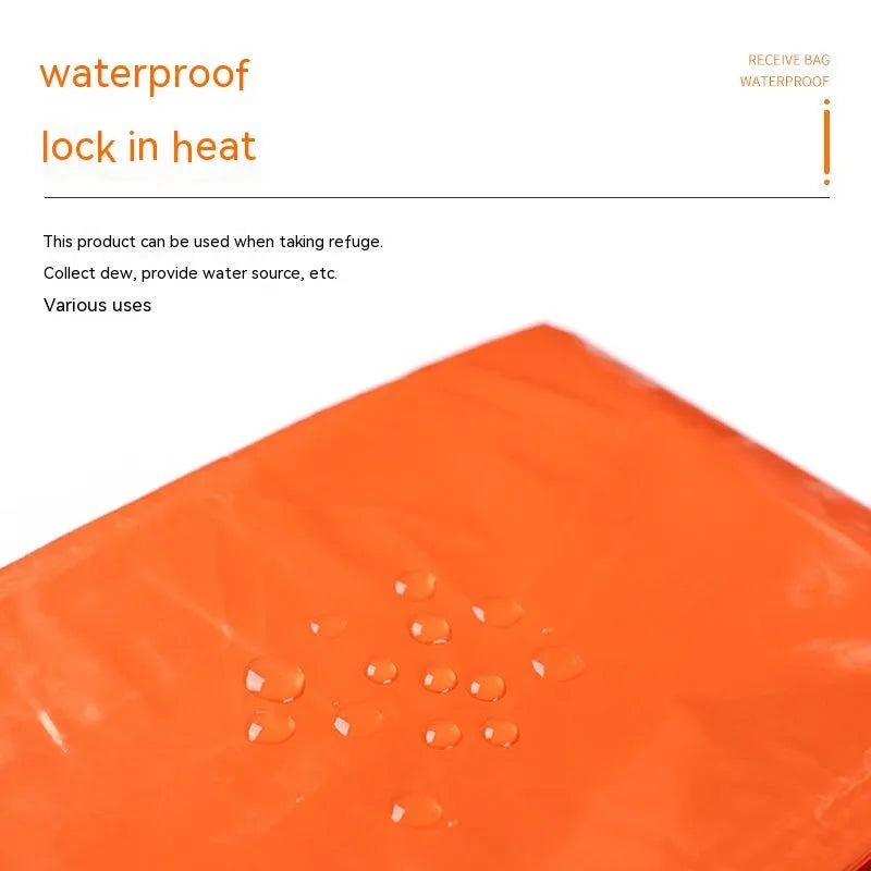 Orange portable disaster relief roof tent with emergency blanket, dimensions 240cm by 150cm