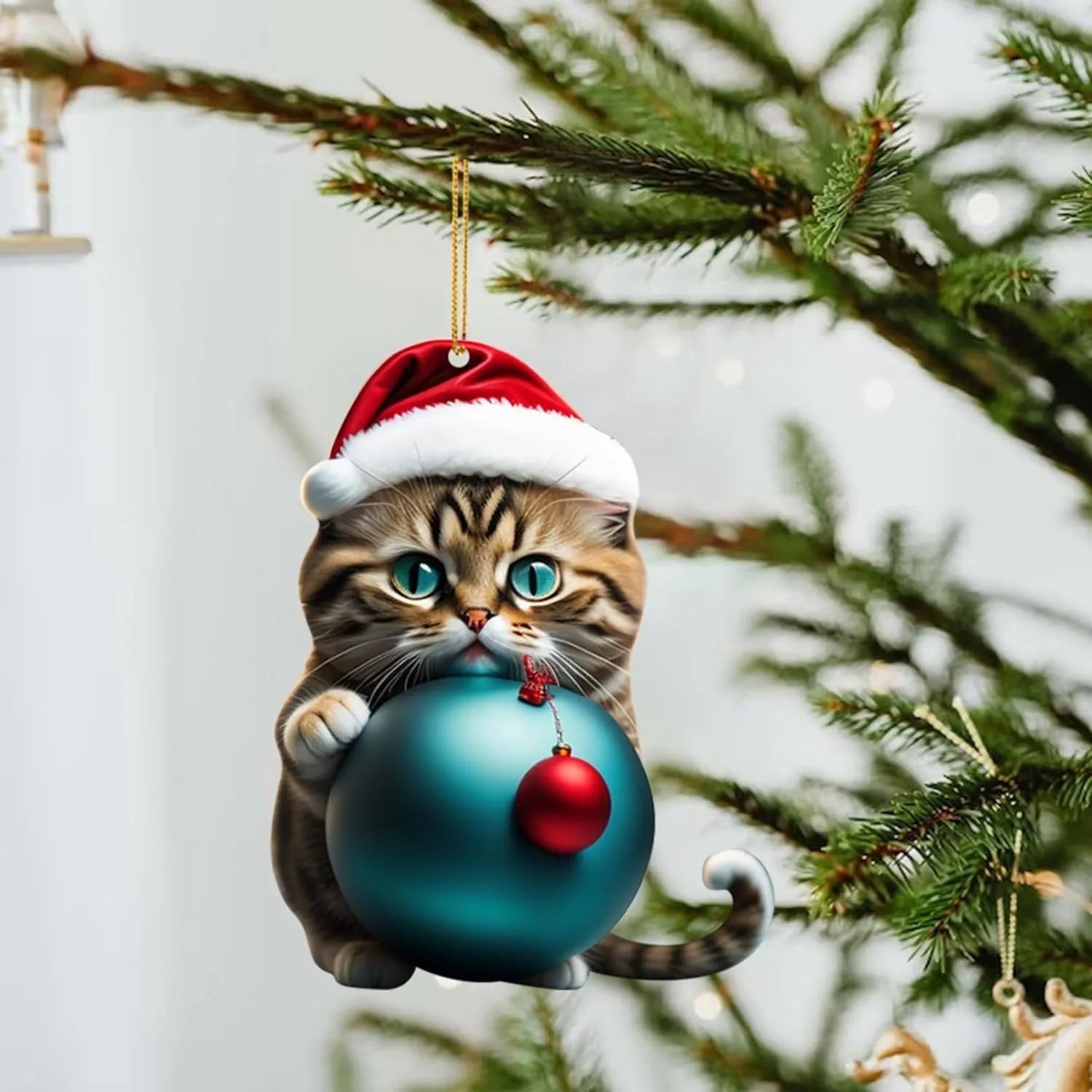 Christmas car hanging ornament featuring cartoon kitten design in transparent acrylic