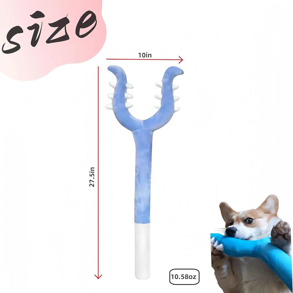 Blue plush cat wand toy with 70cm shaft and foam-filled head for interactive play
