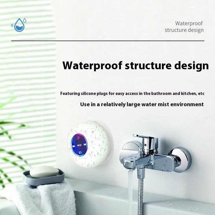 Large suction cup waterproof Bluetooth audio system with LED light in six colour choices