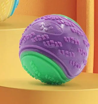 TPR rubber dog training ball with squeaker and molar ridges in two-tone colours